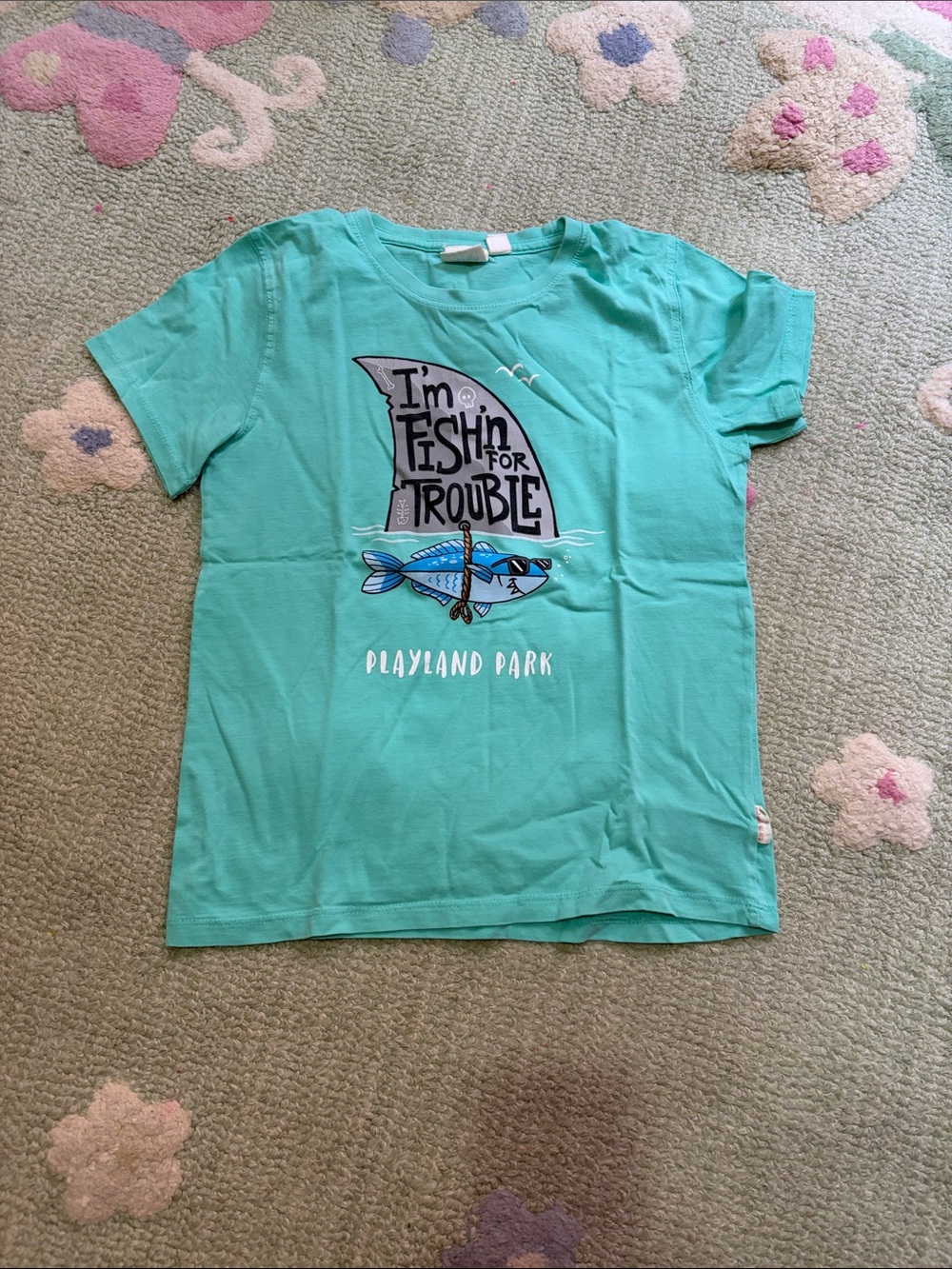 Playland Park Kids' Teal Graphic Tee - "I'm Fishin' for Trouble"